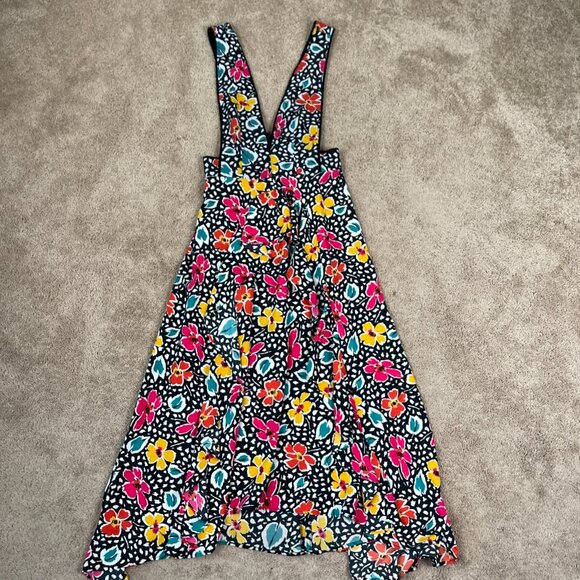 Topshop Dress Womens 6 Black Floral Pinafore Plunging Bloggers Influencer Midi - Picture 4 of 11